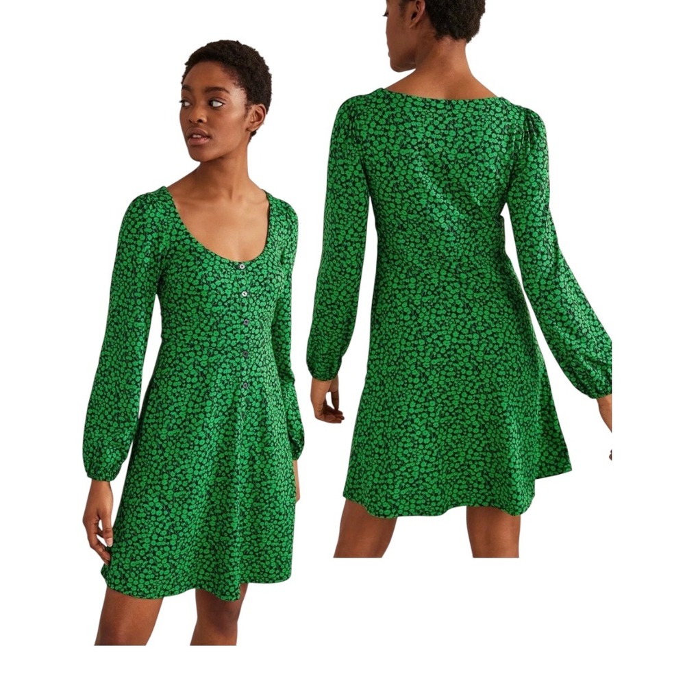 NWT Boden Green Ditzy Floral Tencel Blend Button Front Mini Dress Size 10R